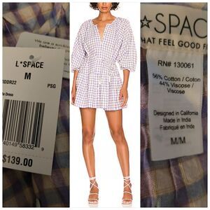 REVOLVE $139 L Space Vida purple white check tie tassel mini dress M MEDIUM NWT
